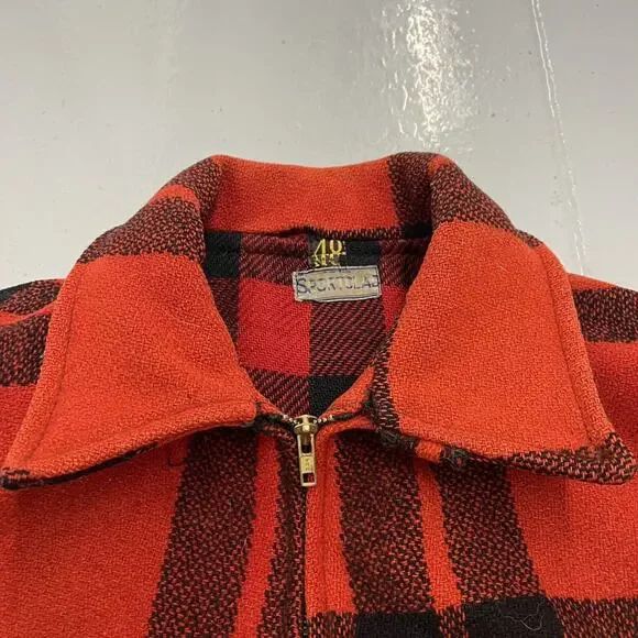 Vintage 40s Sportclad Red/Black Buffalo Check Wool Coat - Picture 6 of 6